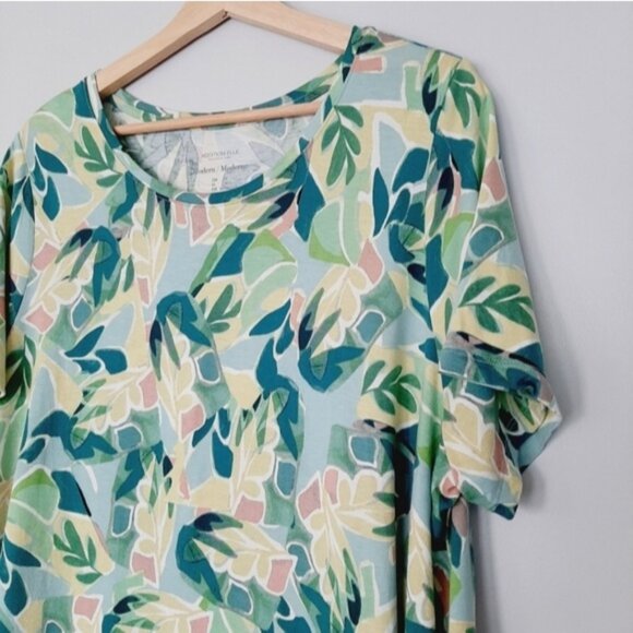ADDITION ELLE Modern T-shirt Abstract Floral Botanical Green & Blue Top Sz 2X - Picture 6 of 14